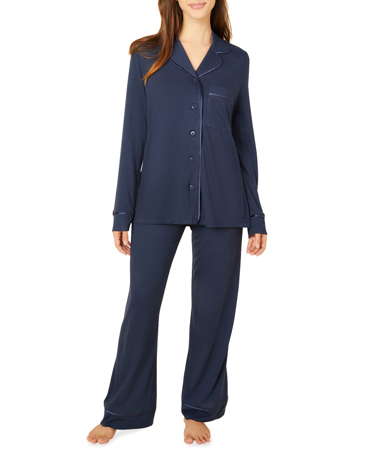 Cosabella Petite Long-sleeve Button-down Pajama Set In Navy