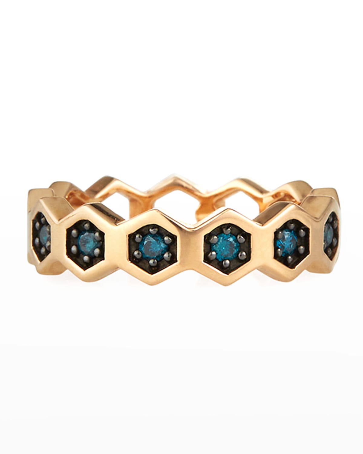 BeeGoddess 14k Blue Diamond Honeycomb Ring