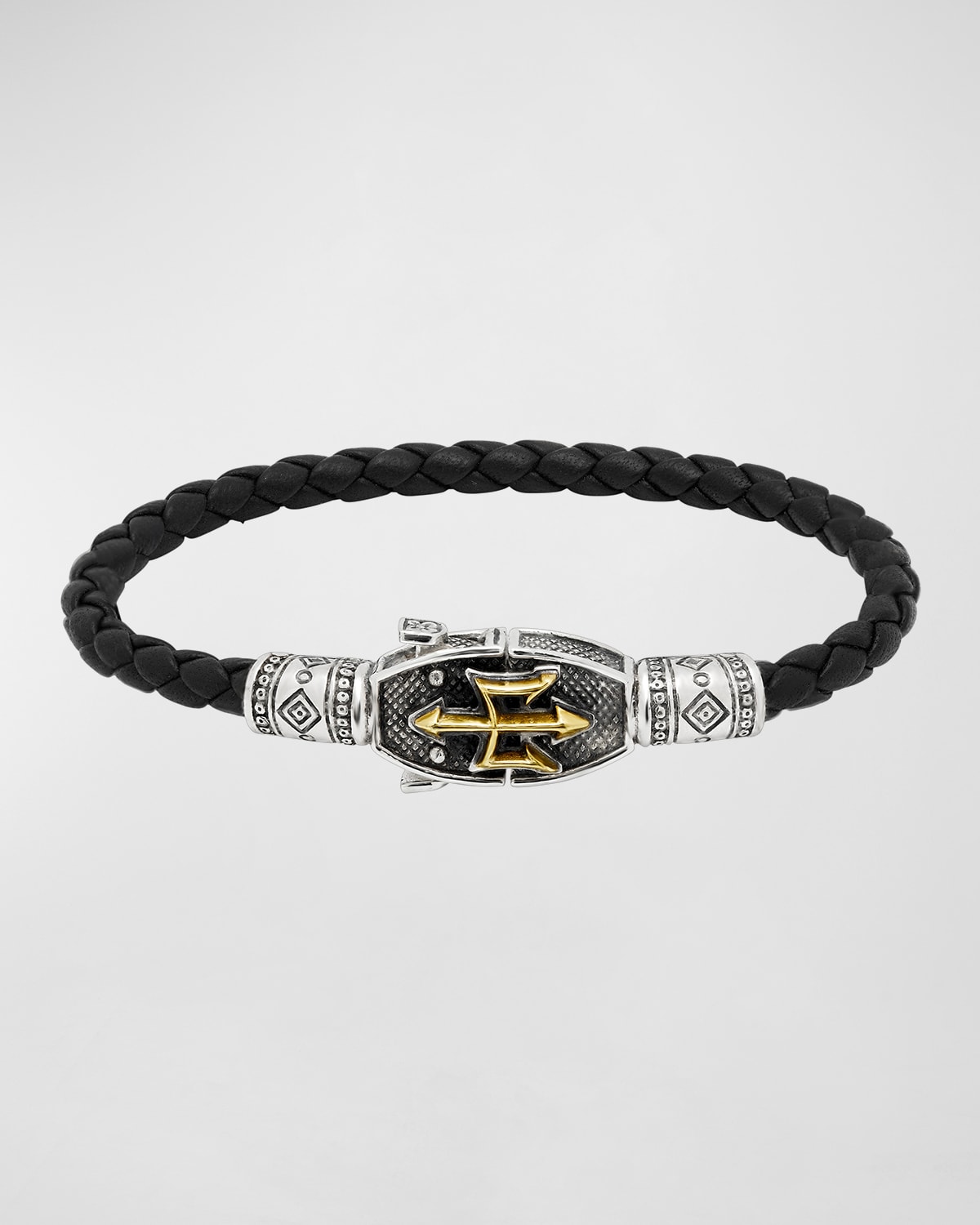 Men's Leather Two-Tone Trident Bracelet