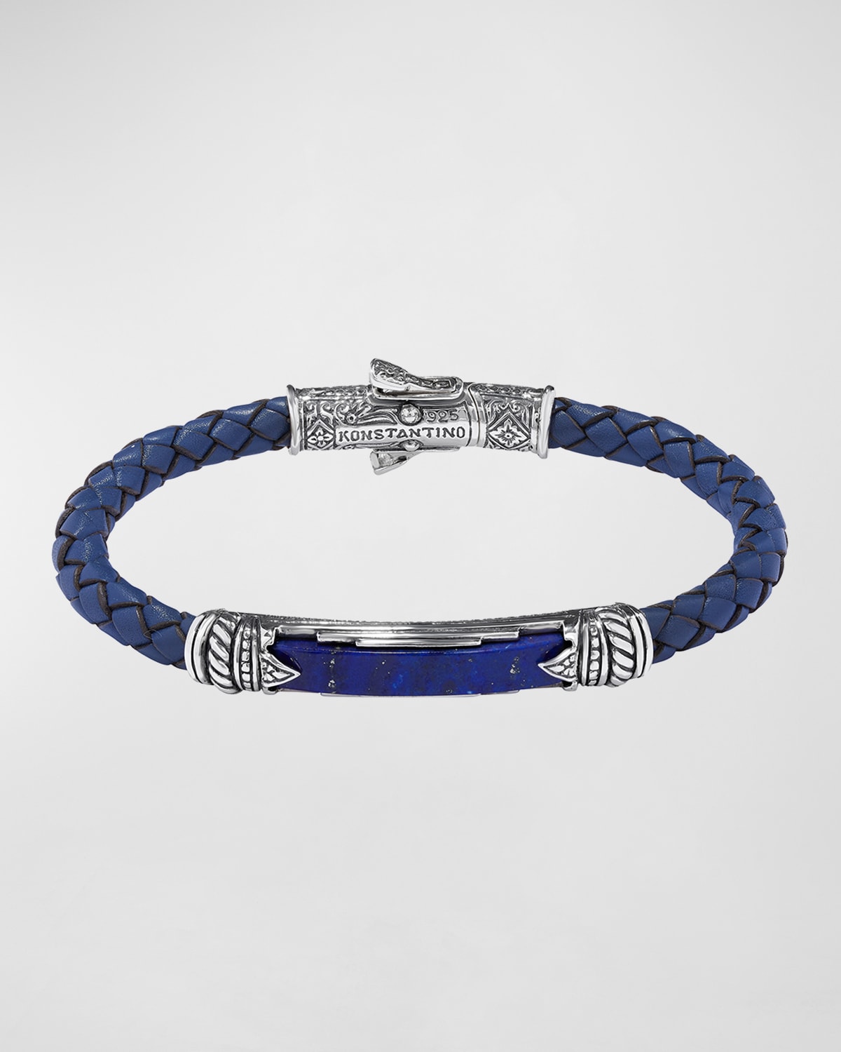 Konstantino Men's Braided Leather Stone Bracelet W/ Sterling Silver In Indigo