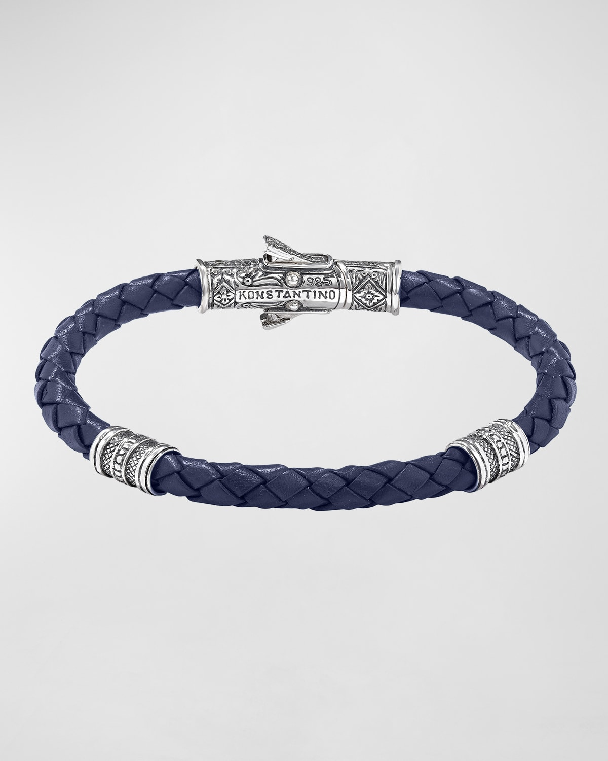 Konstantino Men's Braided Leather Bracelet W/ Sterling Silver In Indigo