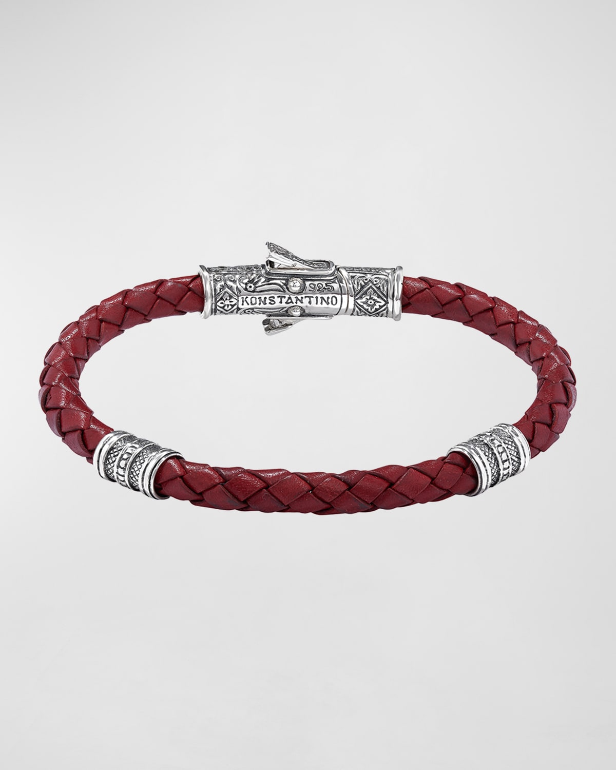 Konstantino Men's Braided Leather Bracelet W/ Sterling Silver In Red