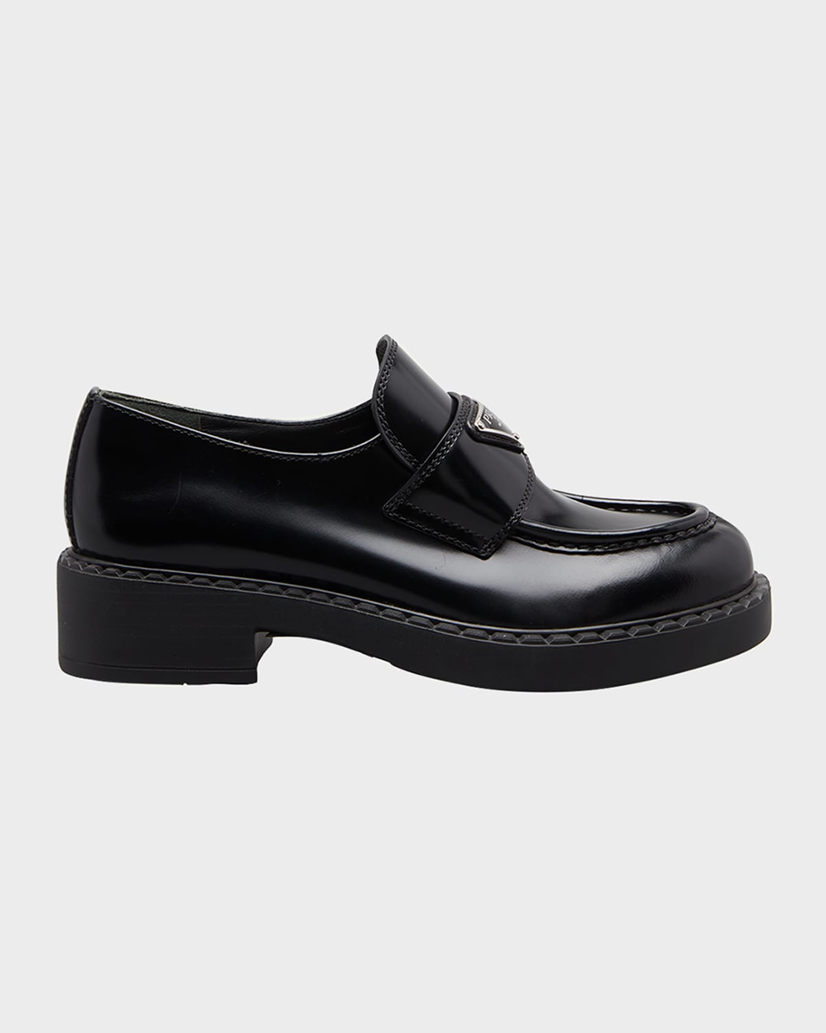 Prada Triangle Logo Patent Leather Loafer In Nero