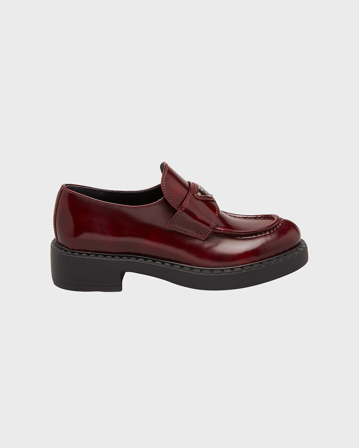 Prada Logo-plaque Brushed-effect Loafers In Brown