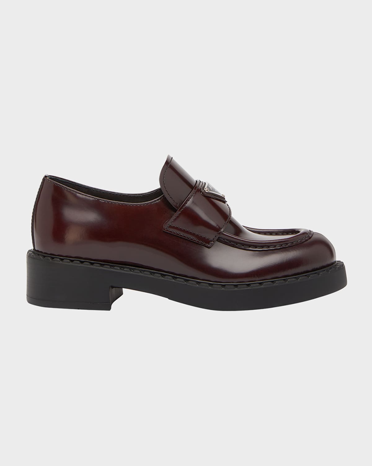 Shop Prada Leather Triangle Logo Loafers In Cordovan