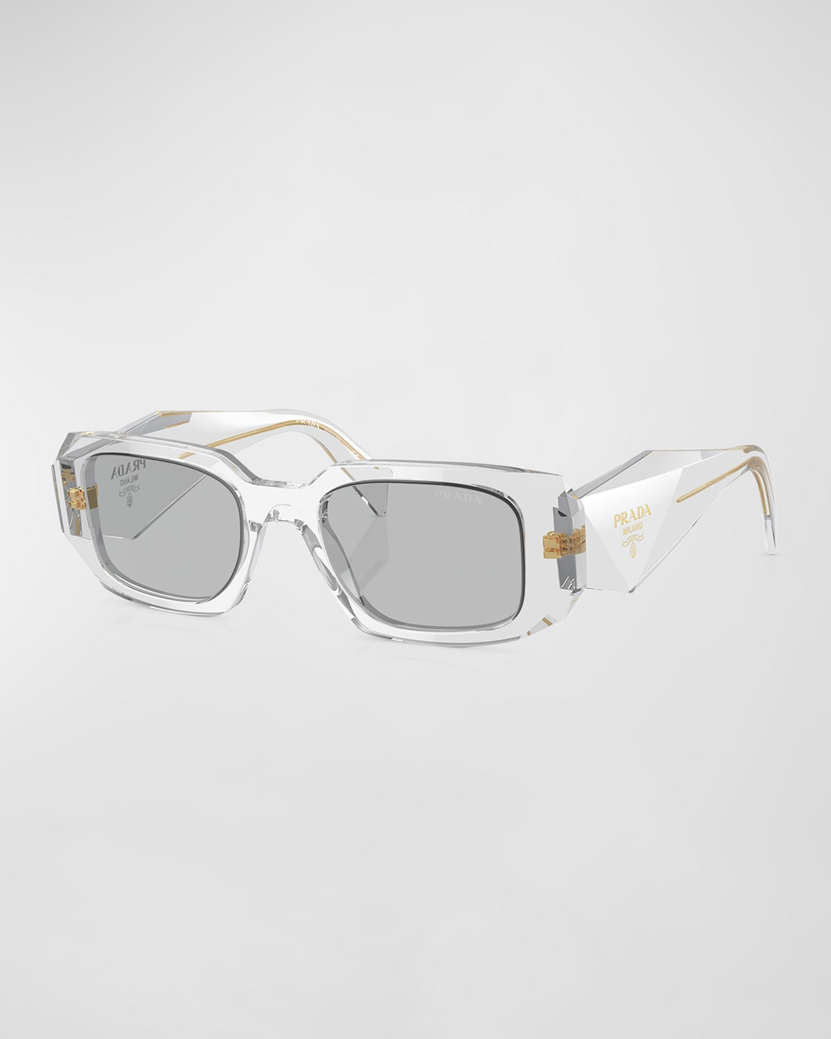 Shop Prada Rectangle Acetate Sunglasses In Transparent Grey