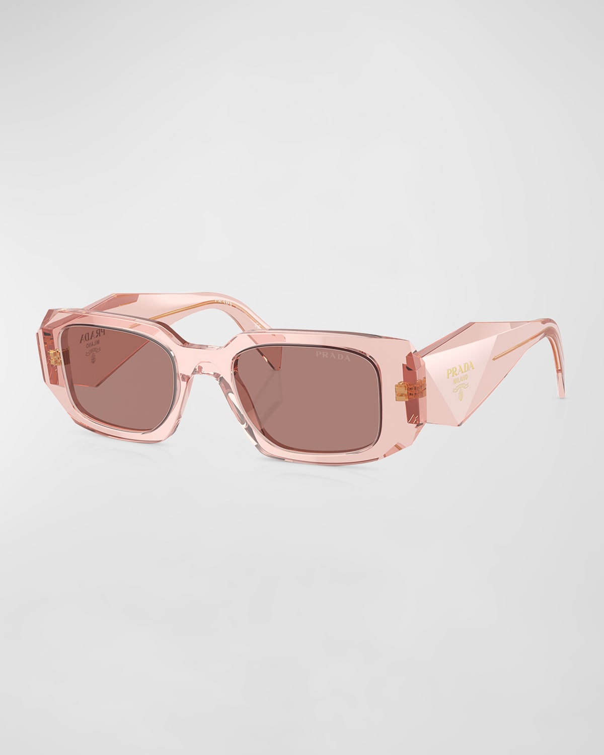 Shop Prada Rectangle Acetate Sunglasses In Lite Brown