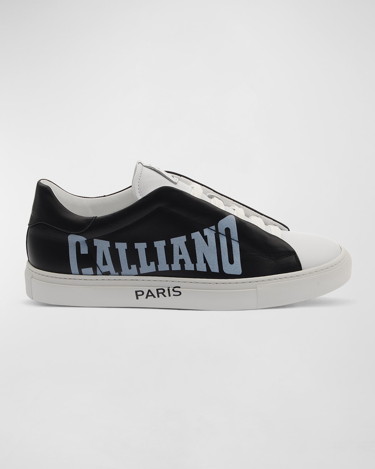 John Galliano Paris Men's Typographic Logo Hidden-Lace Low-Top Sneakers, White/Black