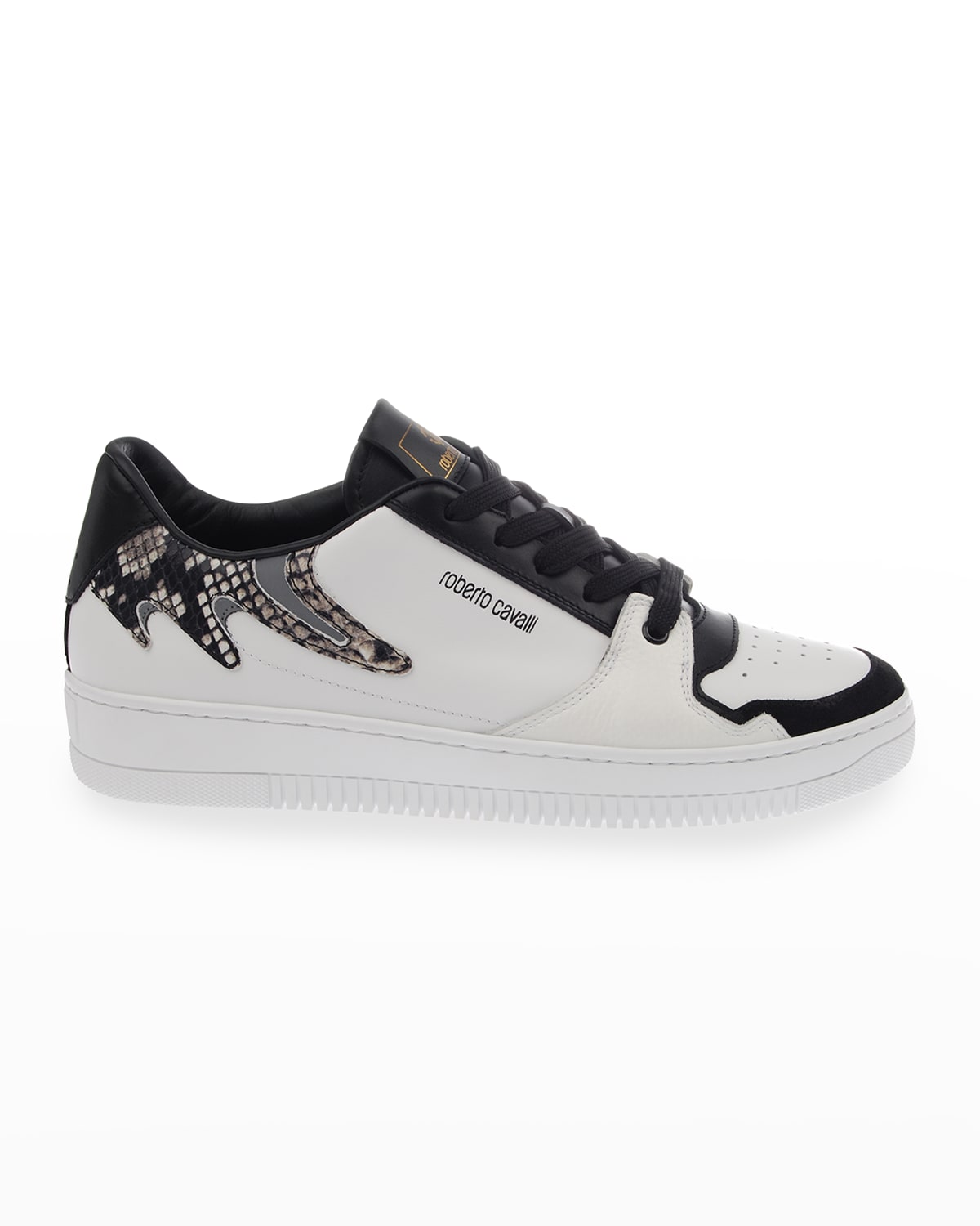 Men's Snake-Print Leather/Suede Low-Top Sneakers