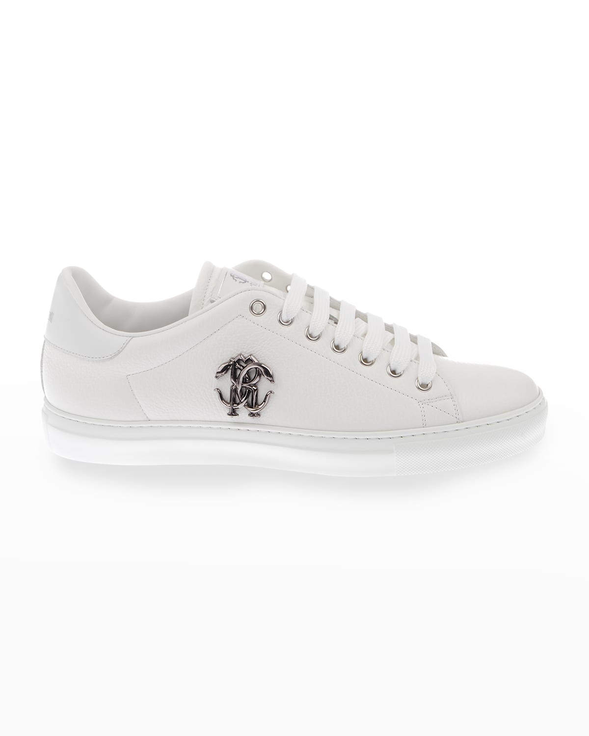Men's Logo Leather Low-Top Sneakers, White