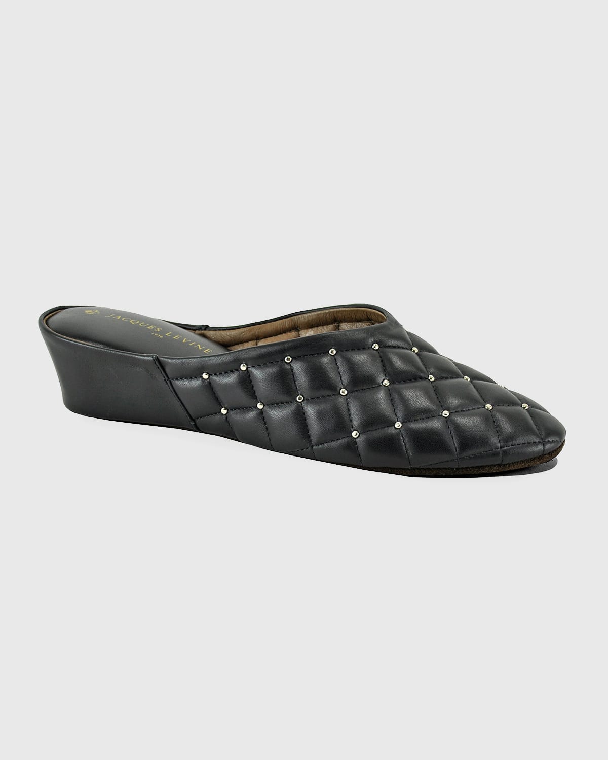 Jacques Levine Quilted Leather Studded Slippers