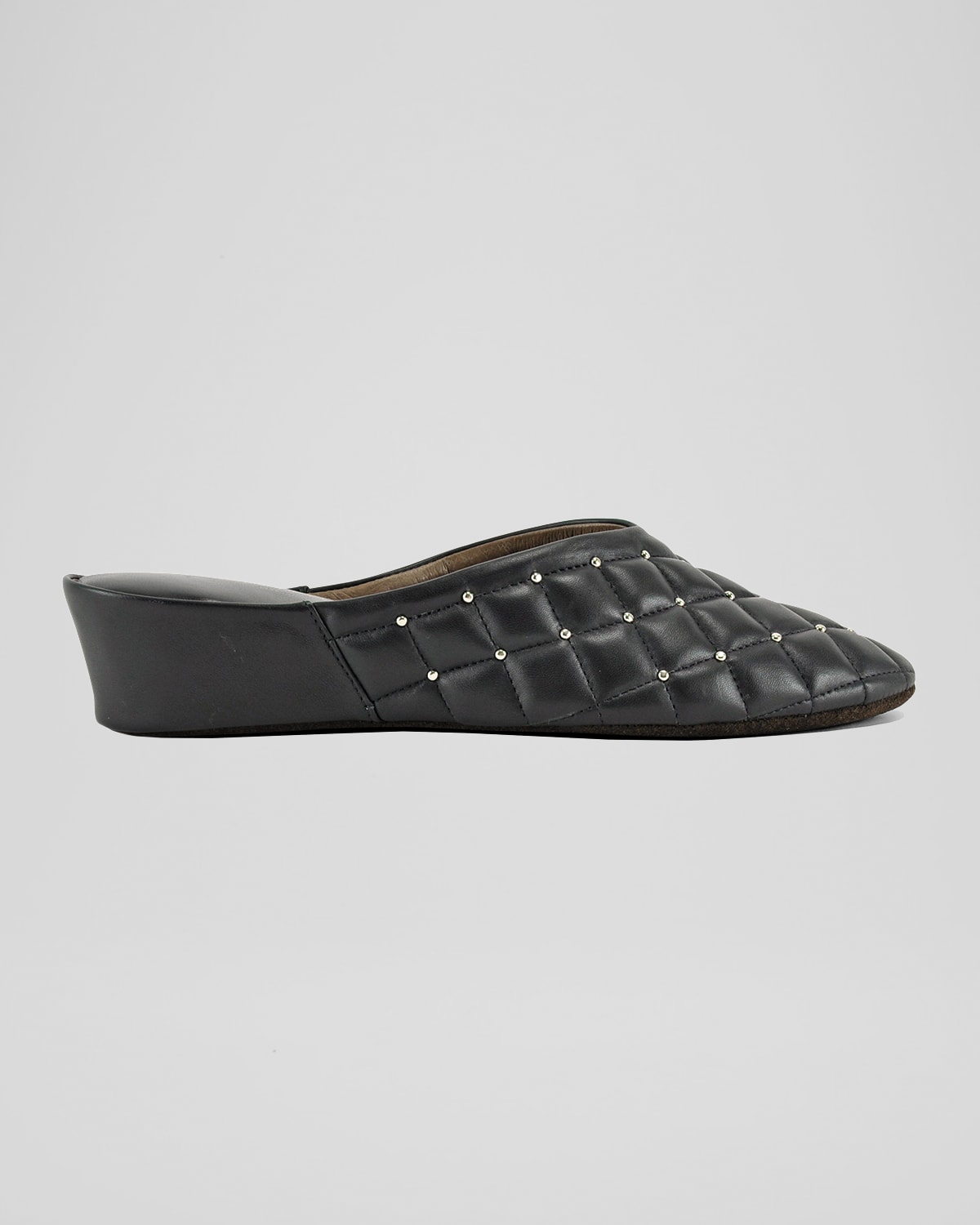 Jacques Levine Quilted Leather Stud Wedge Slipper In Black