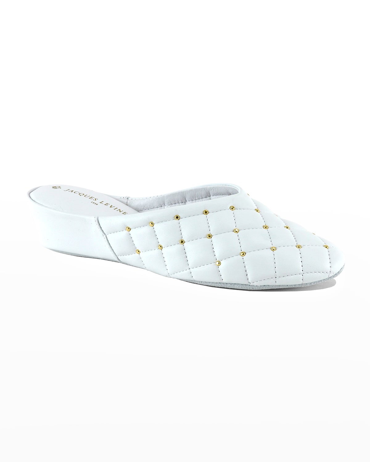 Jacques Levine Quilted Leather Studded Slippers