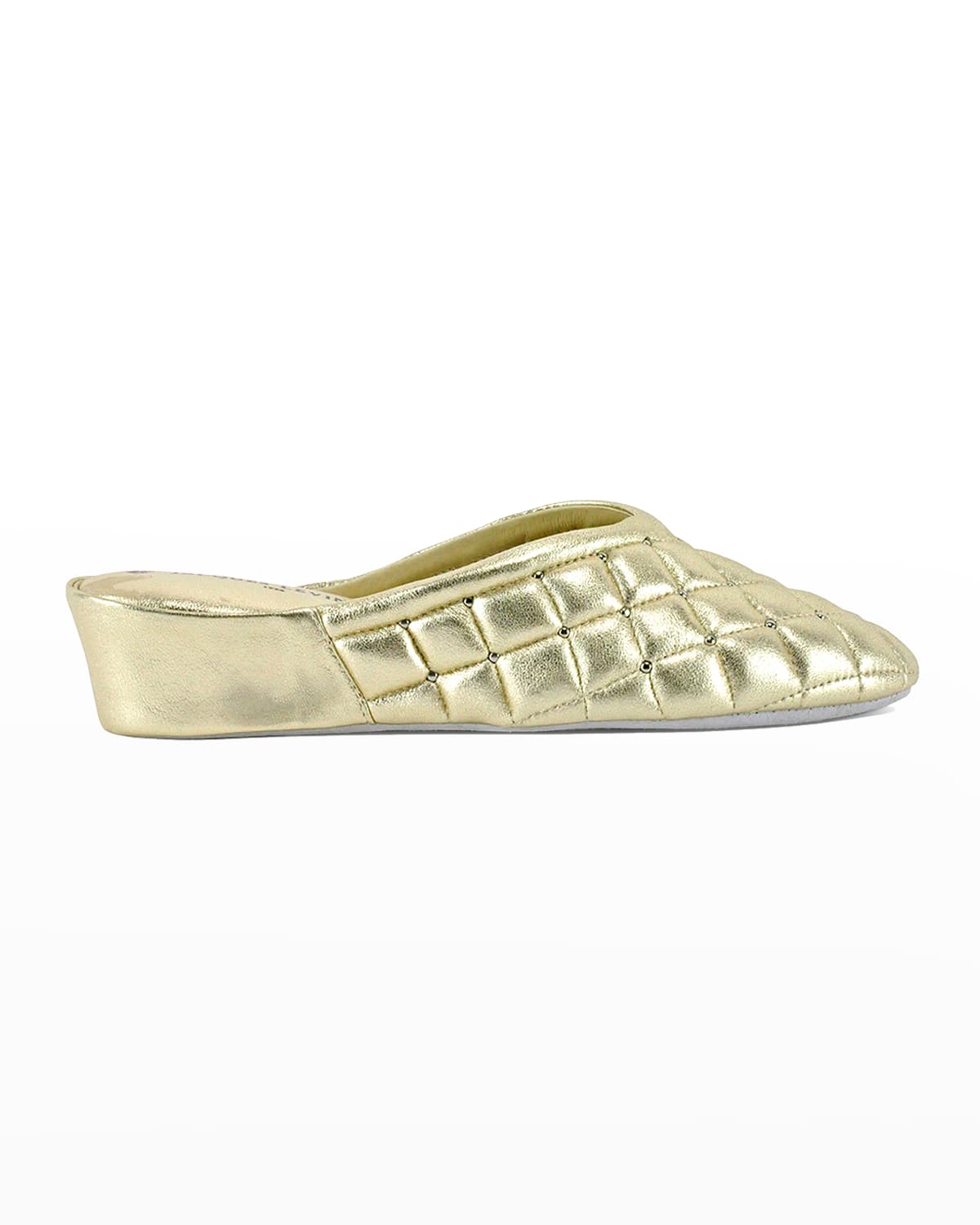 Jacques Levine Quilted Leather Studded Slippers In Gold/silver