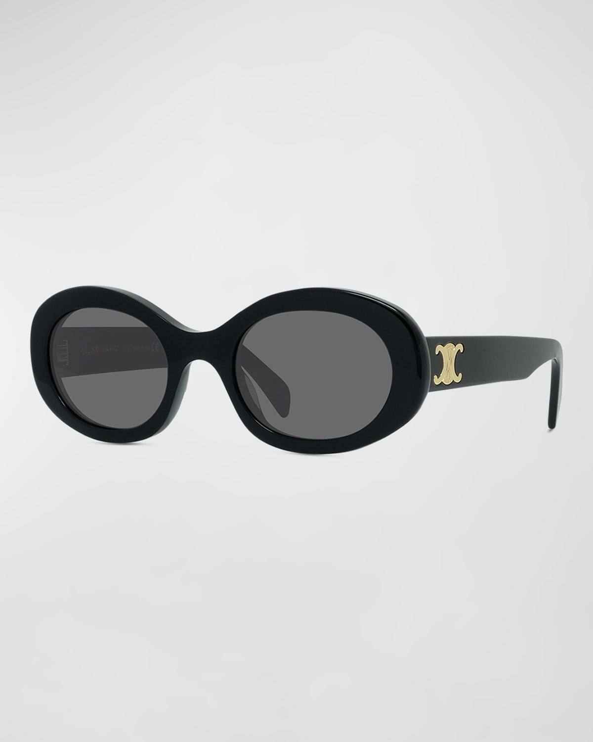Shop Celine Triomphe Logo Oval Acetate Sunglasses In Black Smoke