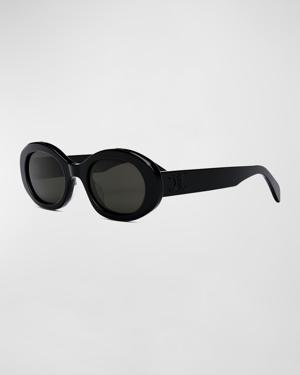 Shop Celine Triomphe Logo Oval Acetate Sunglasses In 05a Black Smoke