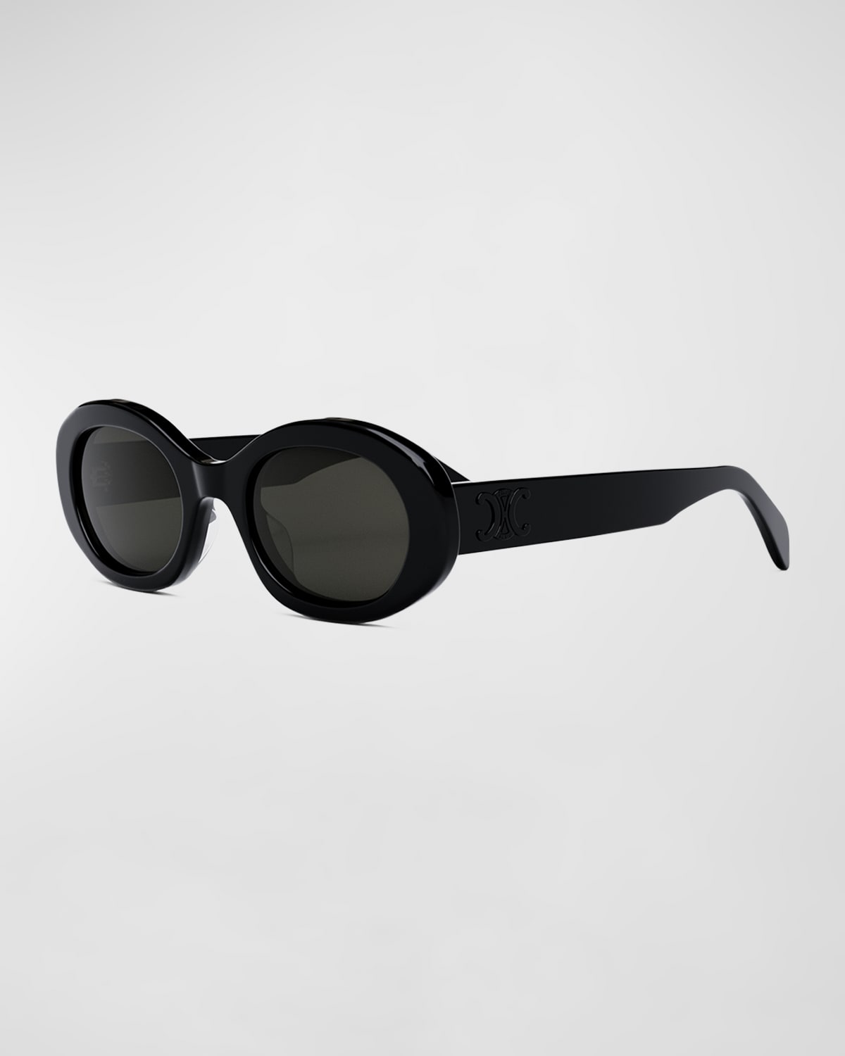 Celine Triomphe Logo Oval Acetate Sunglasses In 05a Black Smoke