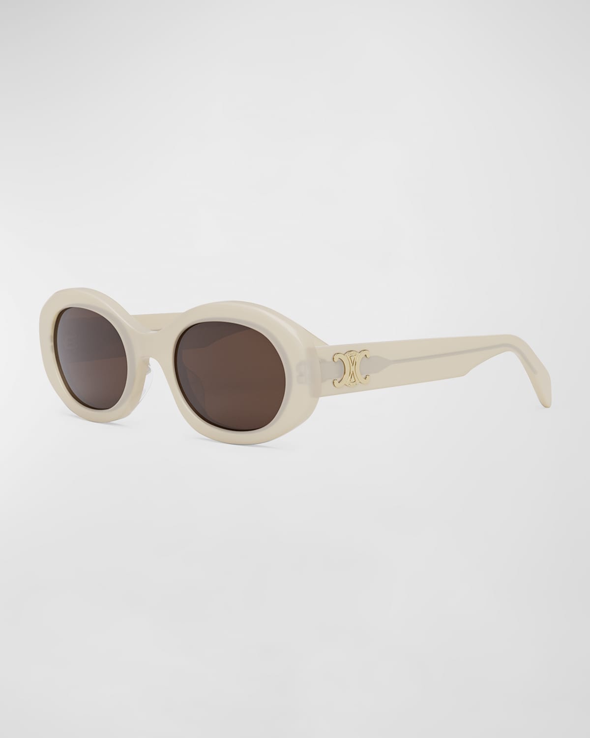 Shop Celine Triomphe Logo Oval Acetate Sunglasses In Ivory Brown