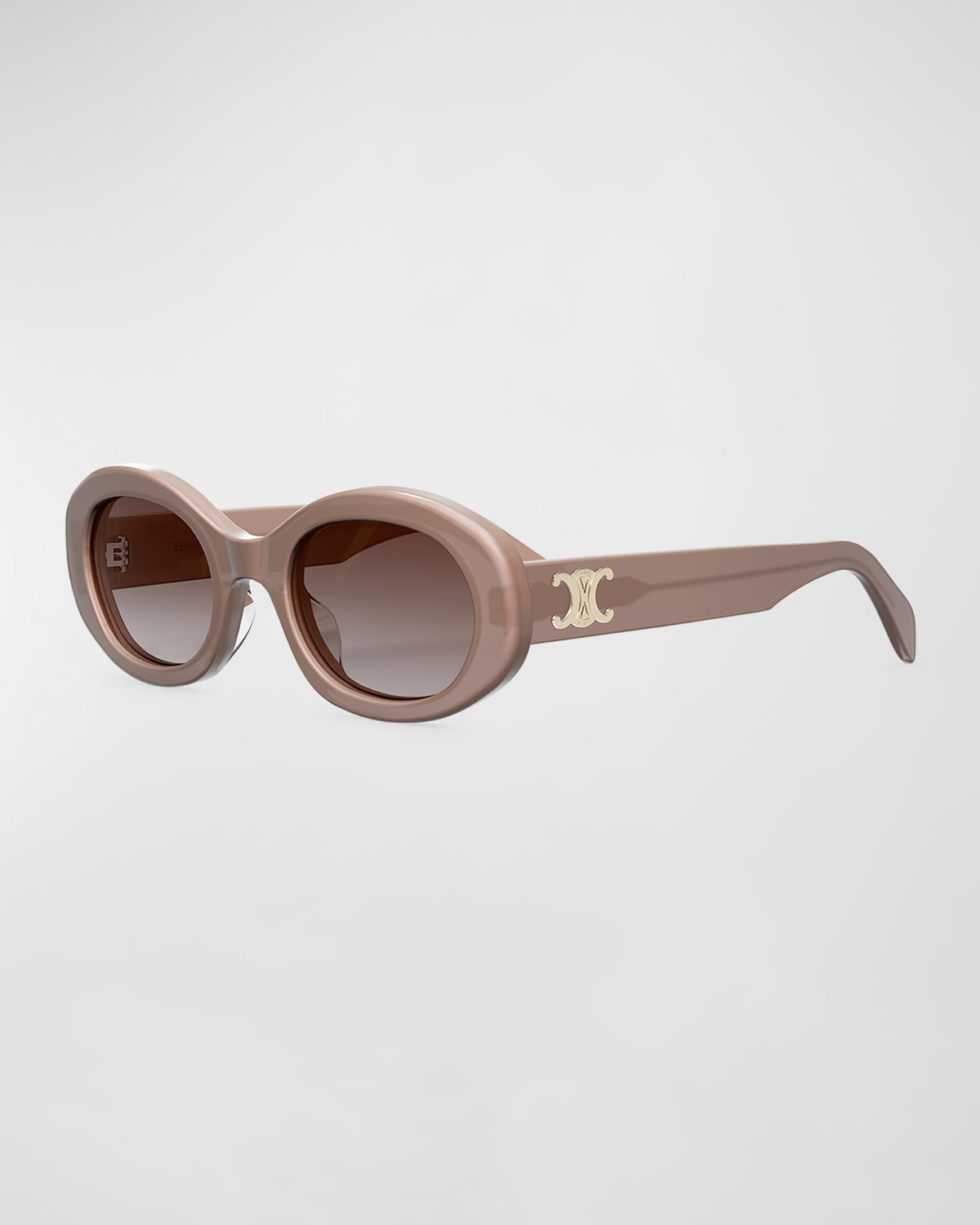 Shop Celine Triomphe Logo Oval Acetate Sunglasses In Light Brown