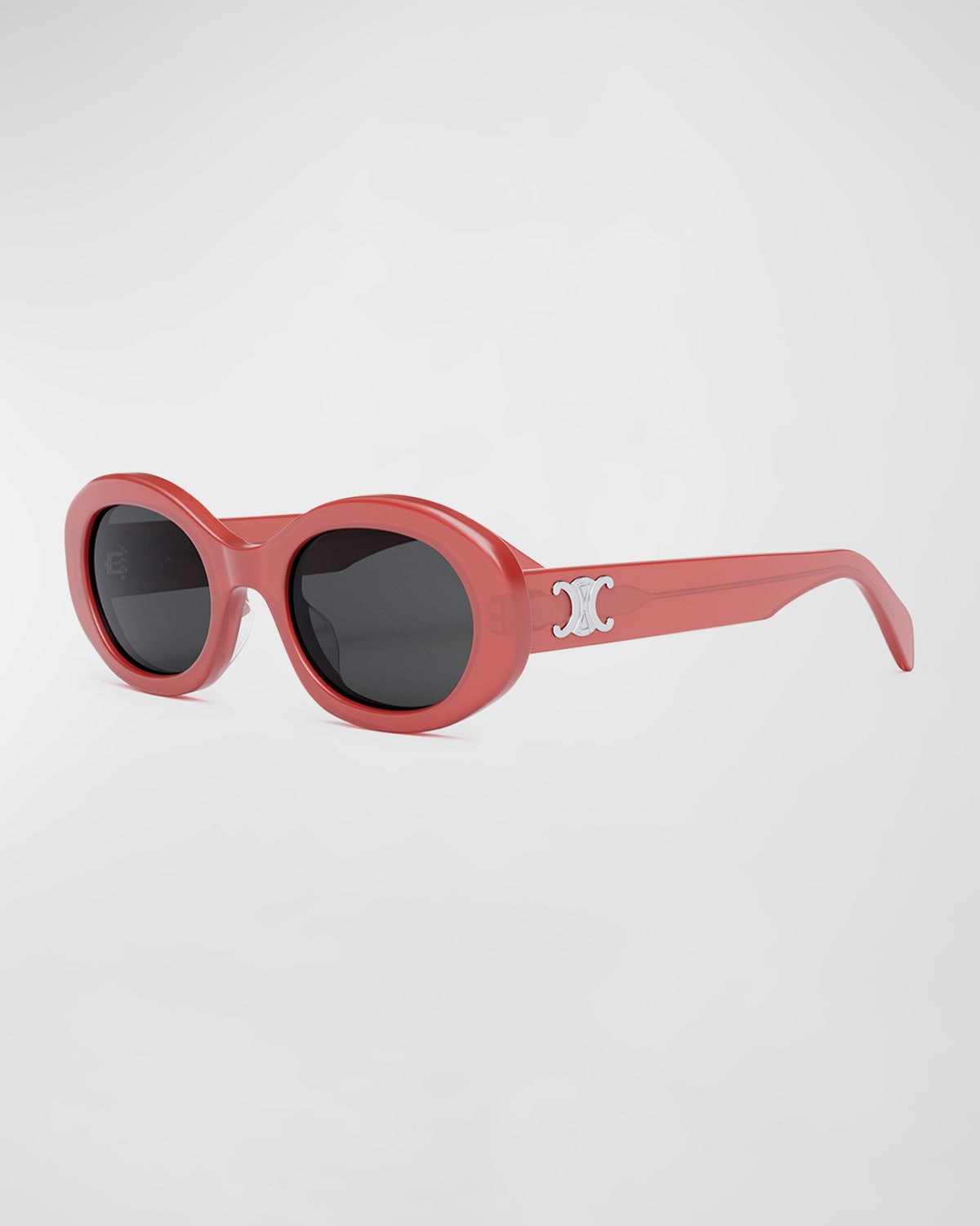 Celine Triomphe 52mm Oval Sunglasses In Shiny Red Smoke