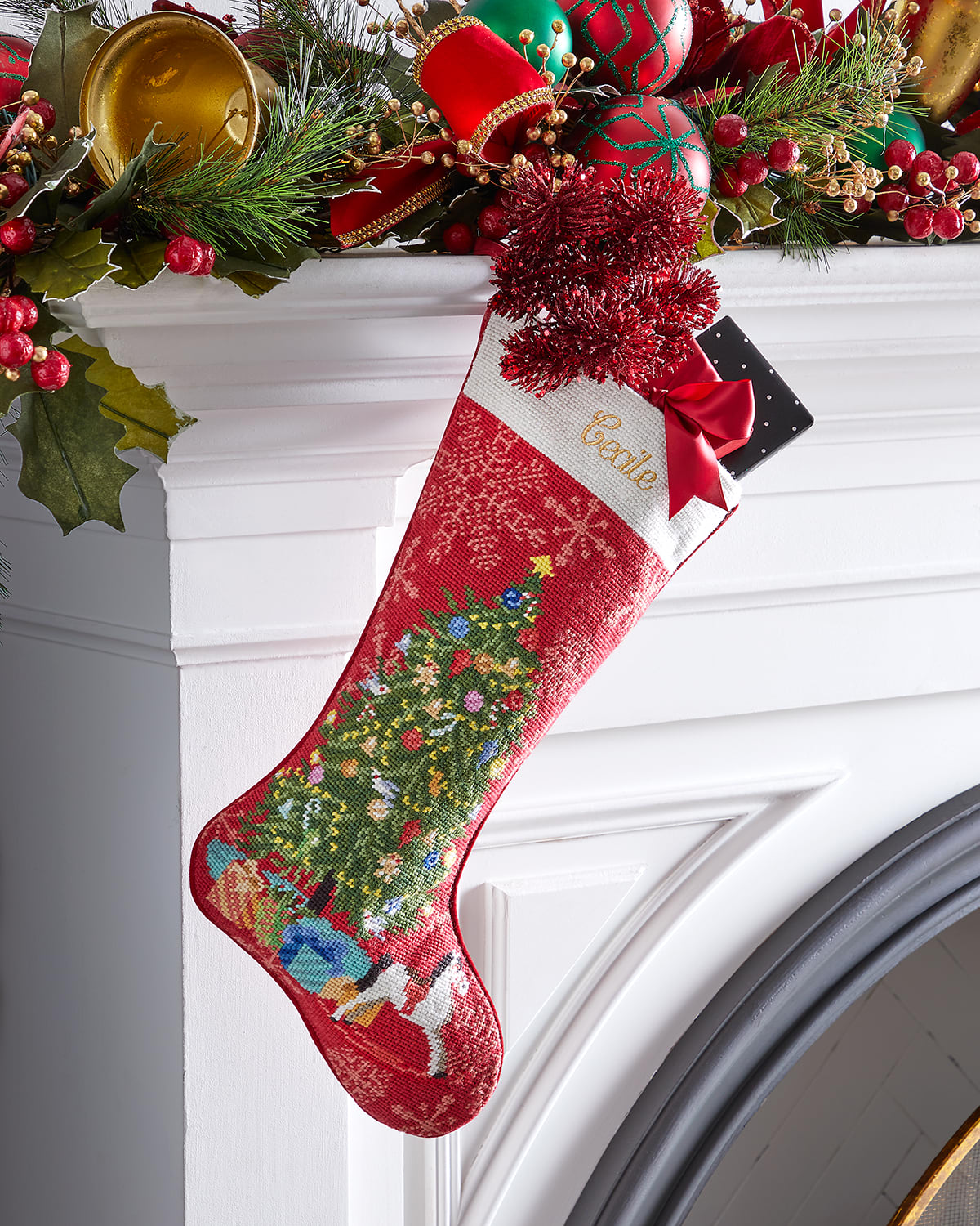 Sferra Personalized Retro Tree Holiday Stocking In Multi