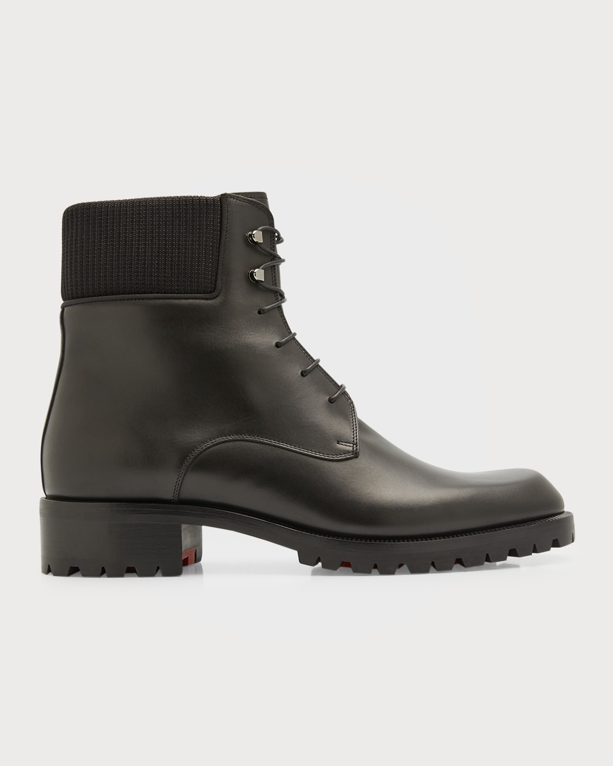 Shop Christian Louboutin Men's Trapman Red Sole Leather Combat Boots In Black