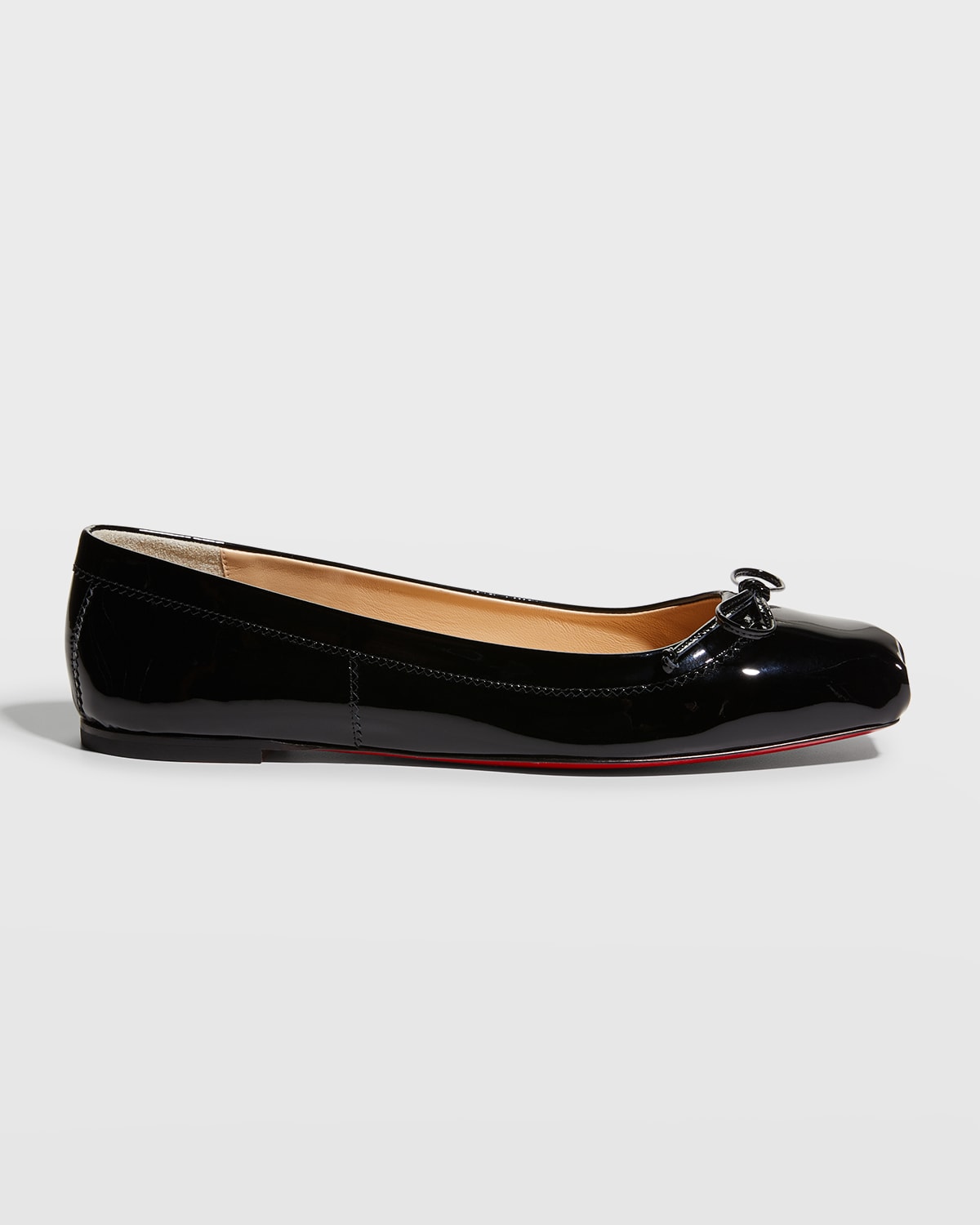 Shop Christian Louboutin Mamadrague Patent Bow Red Sole Ballerina Flats In Black