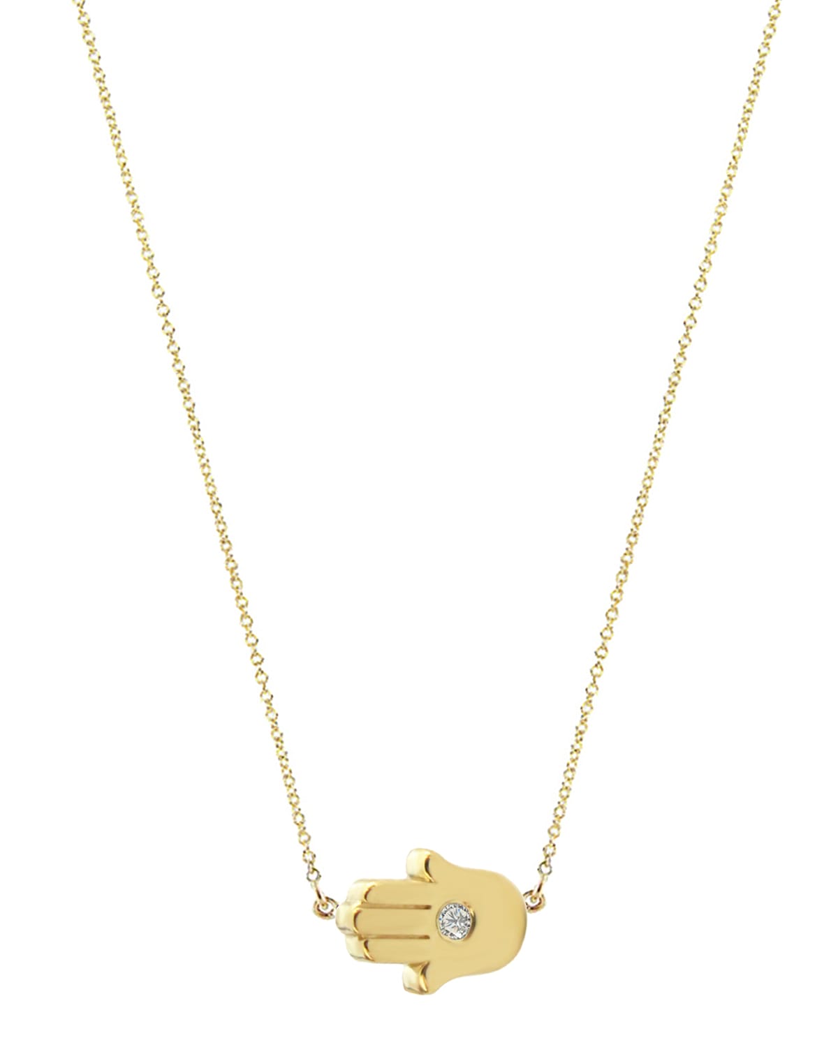 18k Mini Hamsa Necklace with Diamond Accent