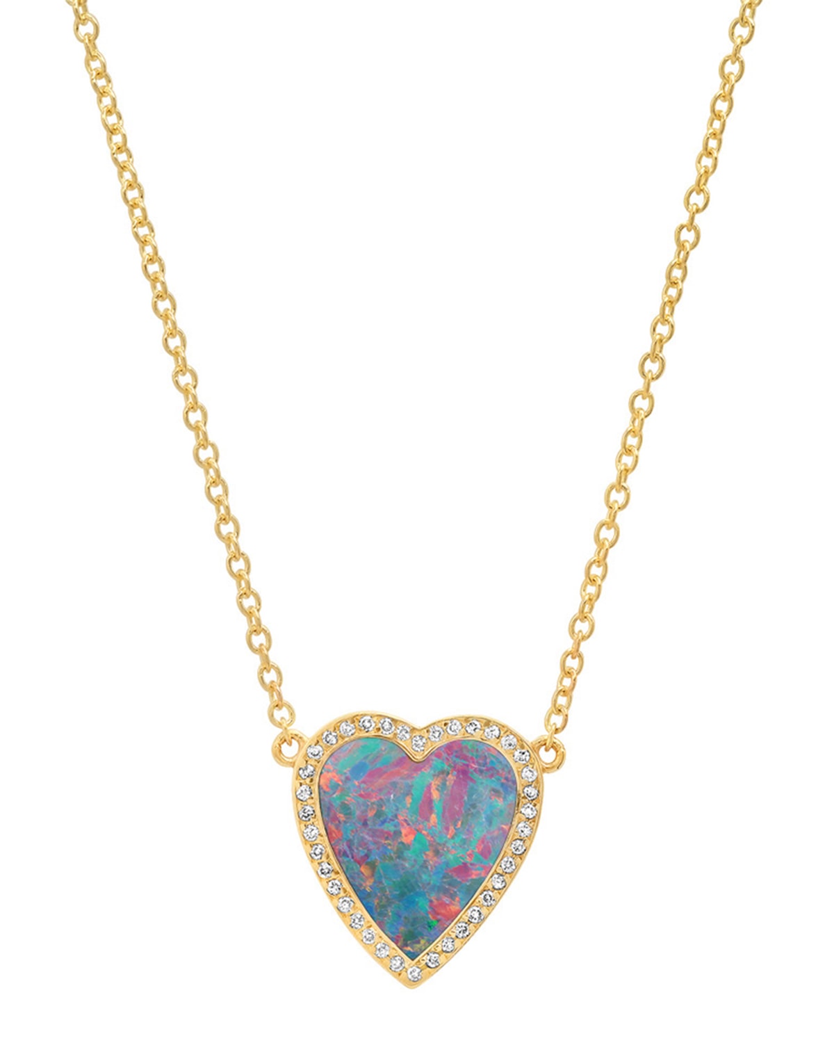 Jennifer Meyer 18k Mini Boulder Opal Inlay Heart Necklace with Diamonds