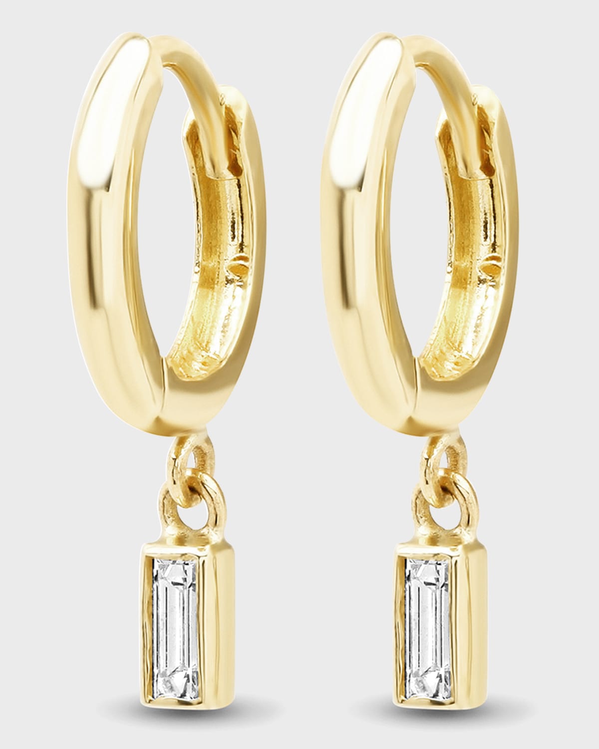 Huggie Mini Diamond Baguette Drop Earrings