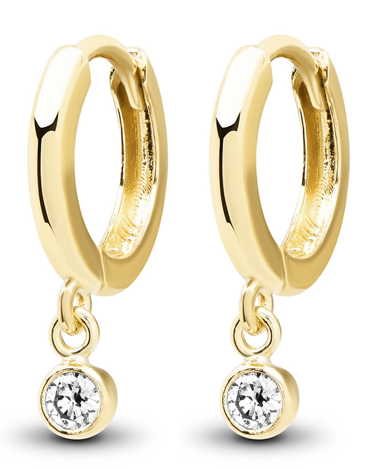 18k Huggie Hoop Diamond Drop Earrings