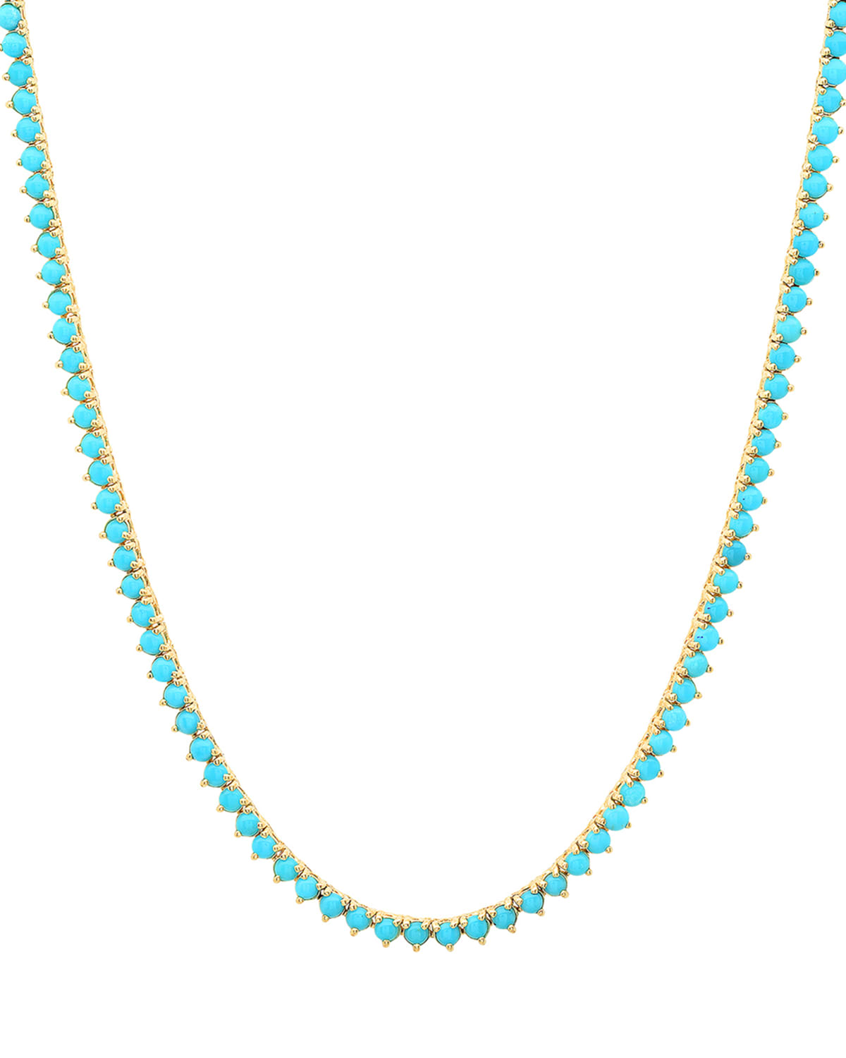 18K Yellow Gold 3 Prong Turquoise Tennis Necklace