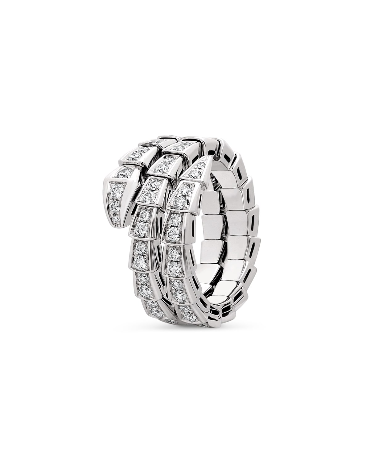 Serpenti Viper 2-Coil Ring in 18k White Gold and Diamonds, Size L