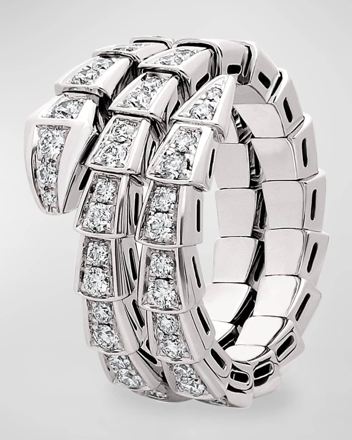 Serpenti Viper 2-Coil Ring in 18k White Gold and Diamonds, Size M