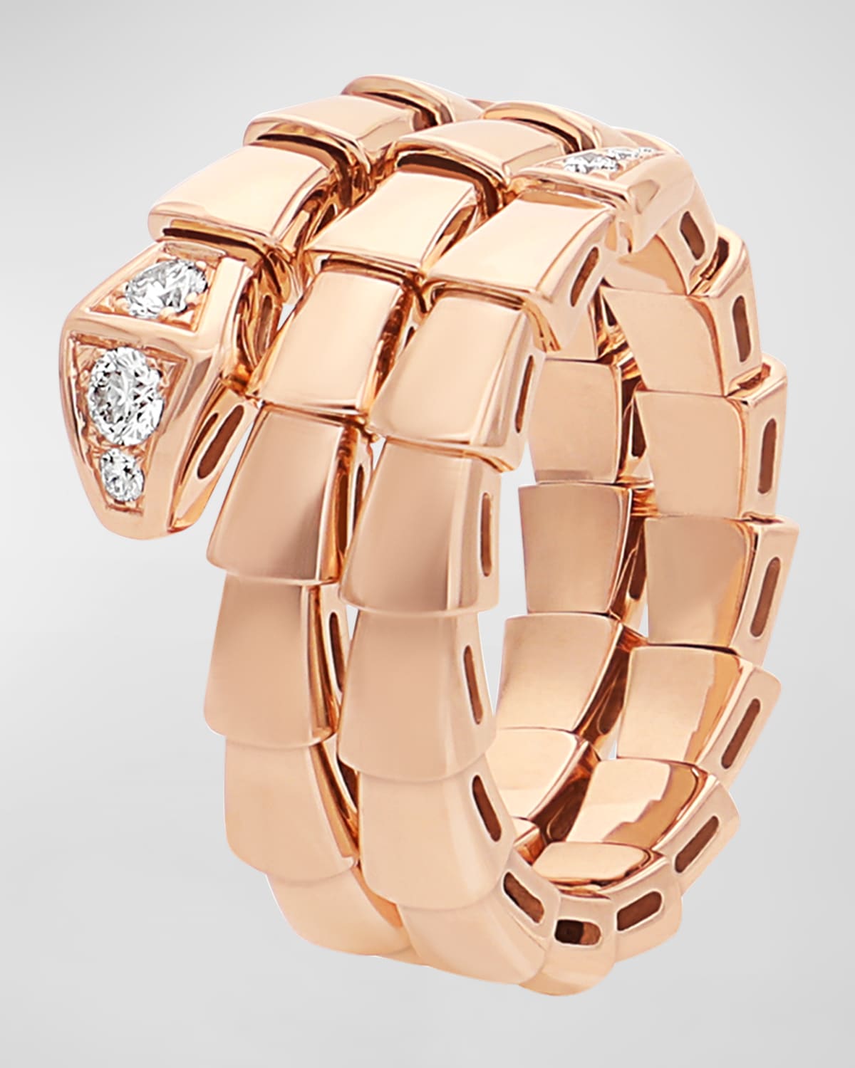 Serpenti Viper 2-Coil Ring in 18k Rose Gold and Diamonds, Size M