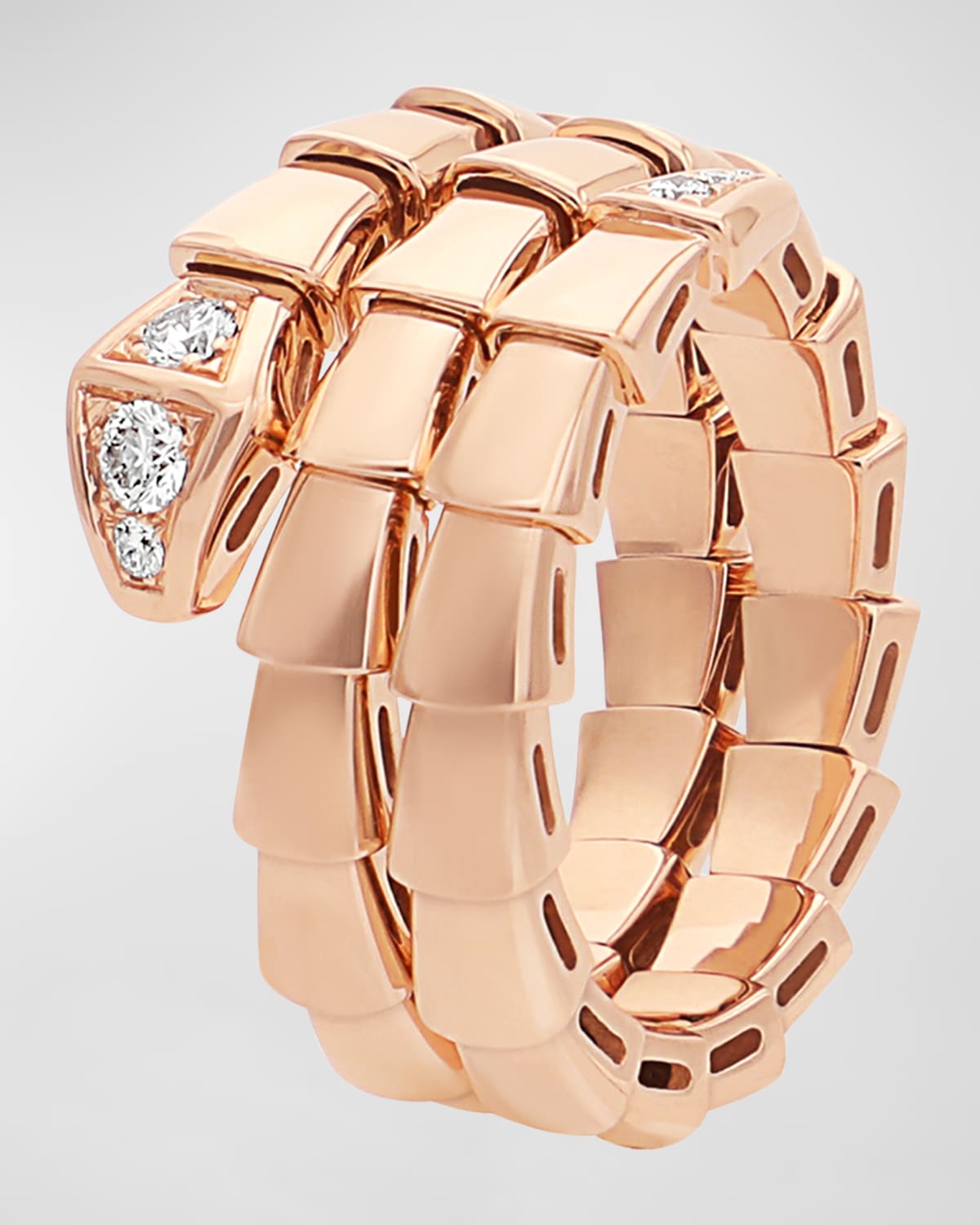 Serpenti Viper 2-Coil Ring in 18k Rose Gold and Diamonds, Size S