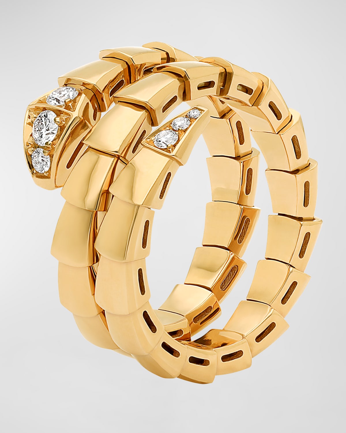 Serpenti Viper 2-Coil Ring in 18k Yellow Gold and Diamonds, Size L