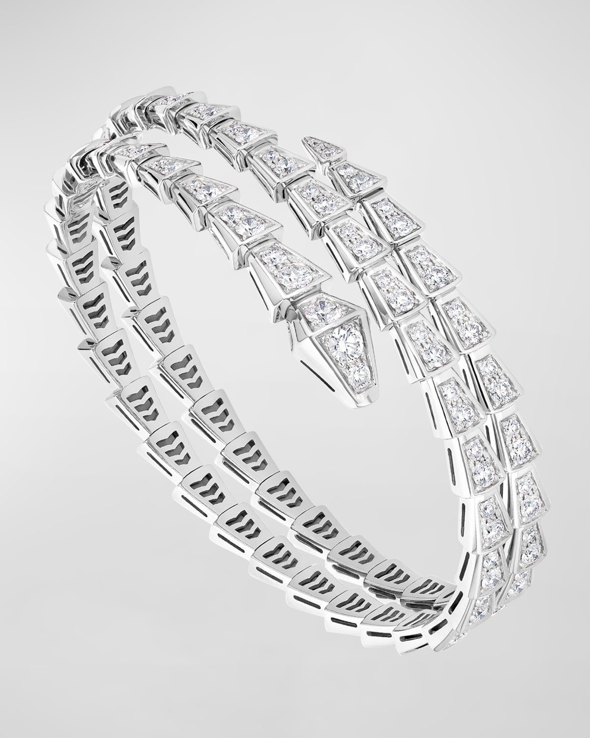 Serpenti Viper 2-Coil Bracelet in 18k White Gold and Diamonds, Size M