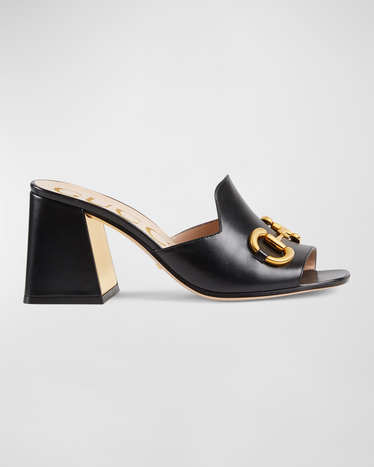 Gucci Horsebit 75 Flared-heel Leather Mules In Nero