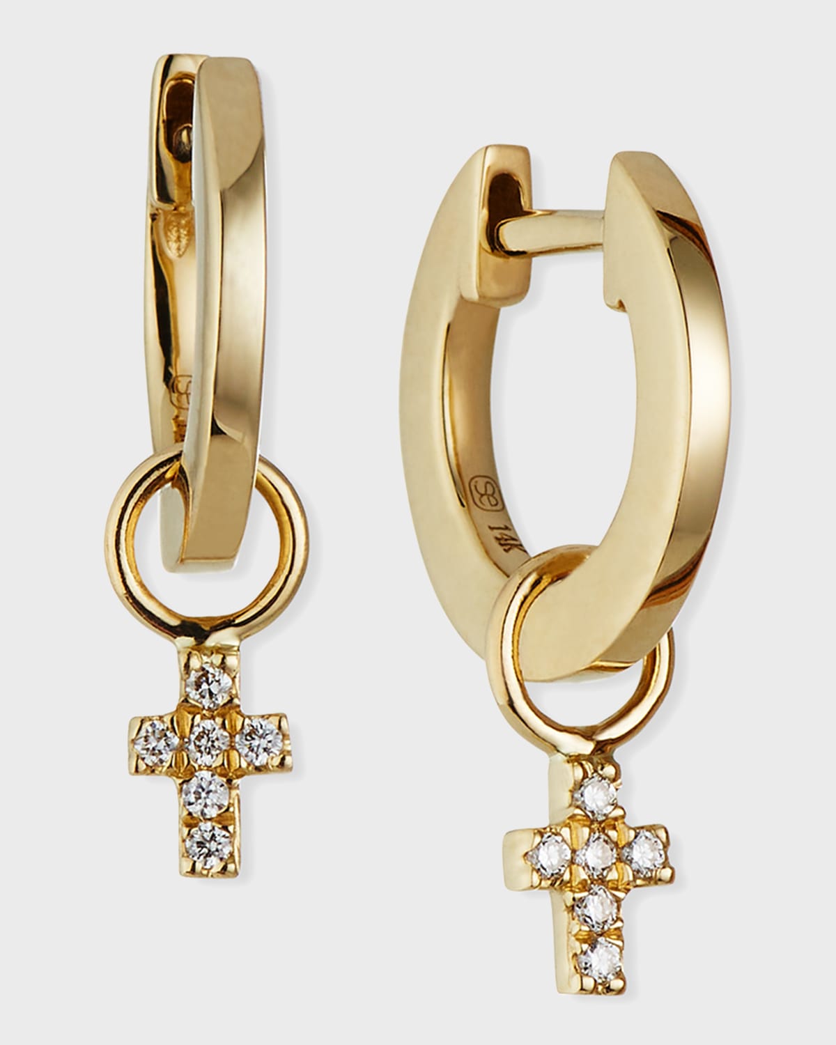 14k Small Diamond Cross Hoop Earrings