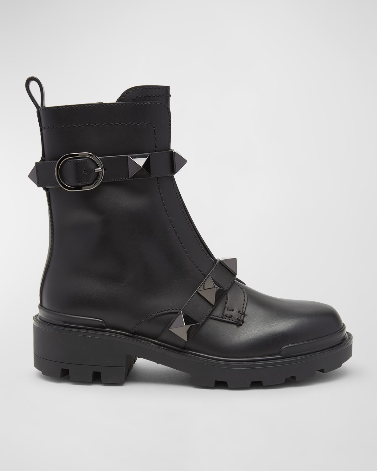 Shop Valentino Roman Stud Zip Combat Booties In Nero