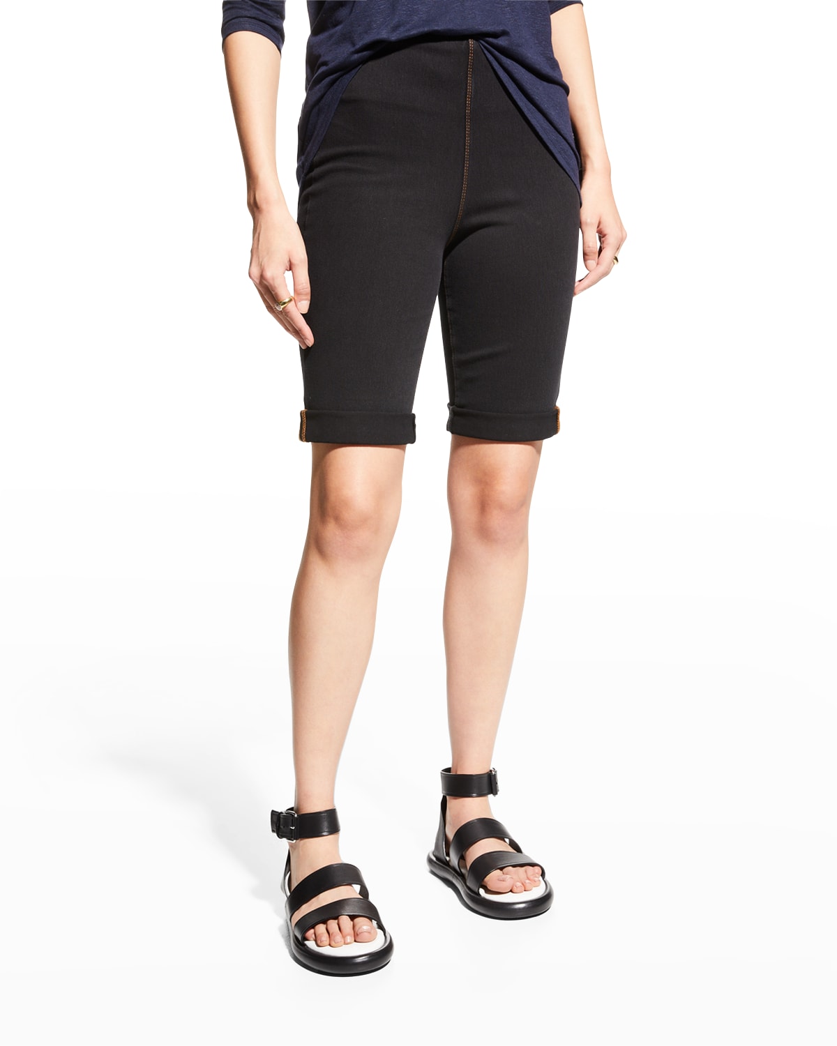 Lyssé Plus Size Denim Boyfriend Shorts In Midtown Black