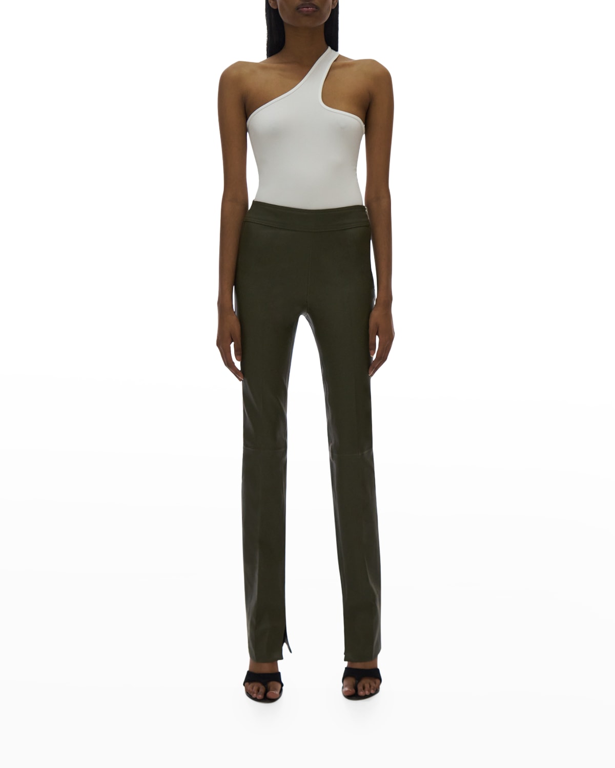 Helmut Lang Slit Leather Straight-leg Pants In Blk