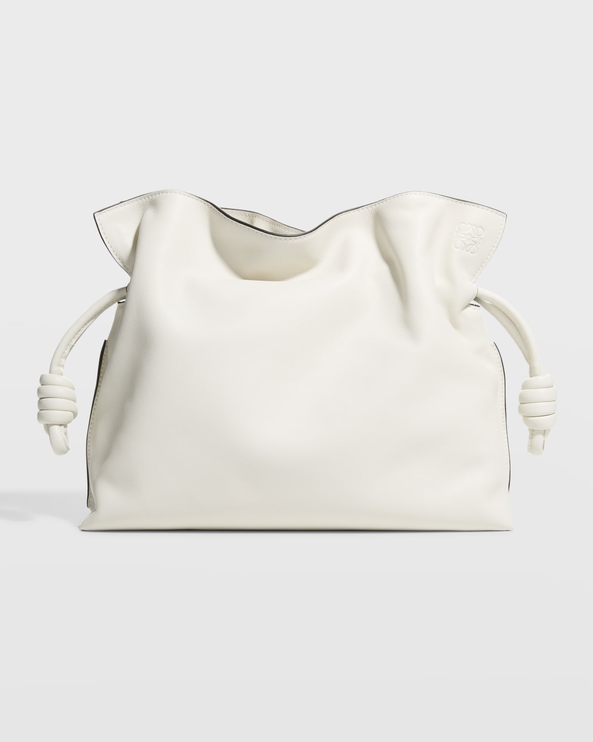 Loewe Flamenco Drawstring Knot Clutch Bag In Soft White