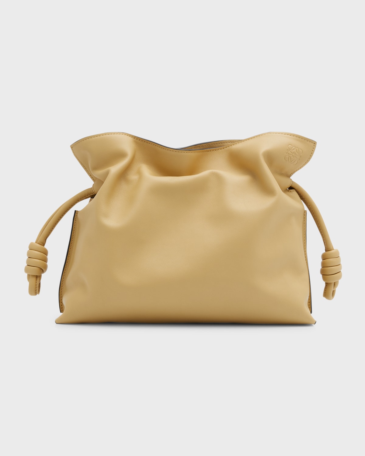 Loewe Flamenco Drawstring Knot Clutch Bag In Dark Butter