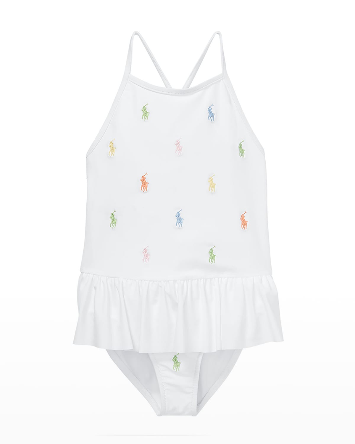 RALPH LAUREN GIRL'S MULTICOLOR LOGO EMBROIDERED ONE-PIECE SWIMSUIT