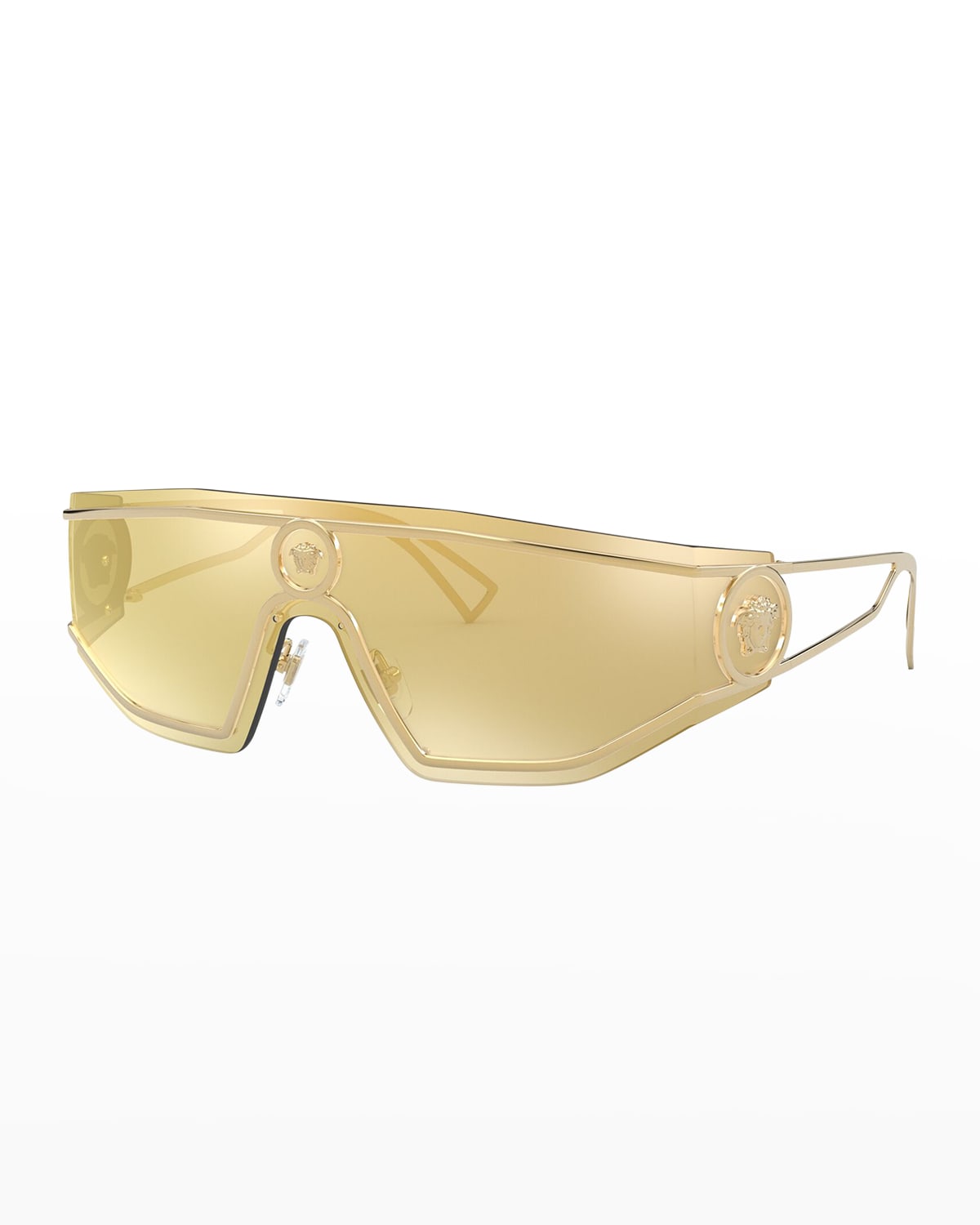 Versace Men's Medusa Metal Shield Sunglasses In Gold
