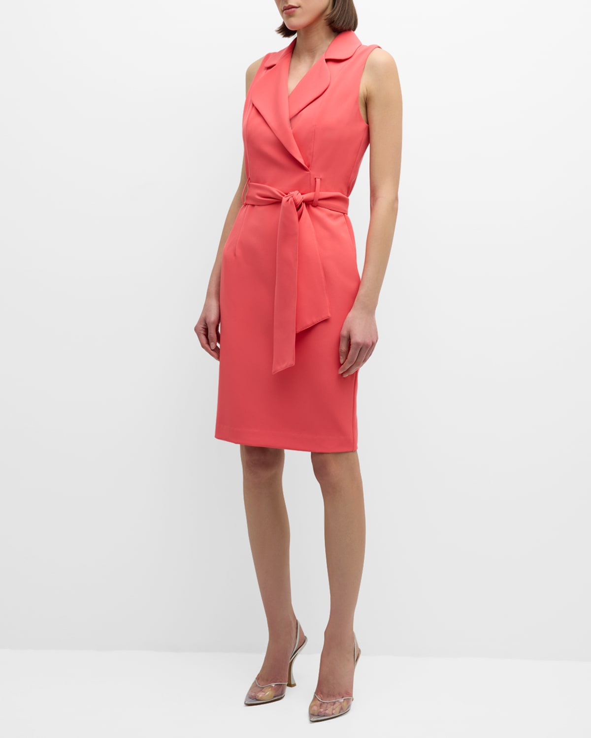 Black Halo Danic Collared Sheath Belted Dress In Coral