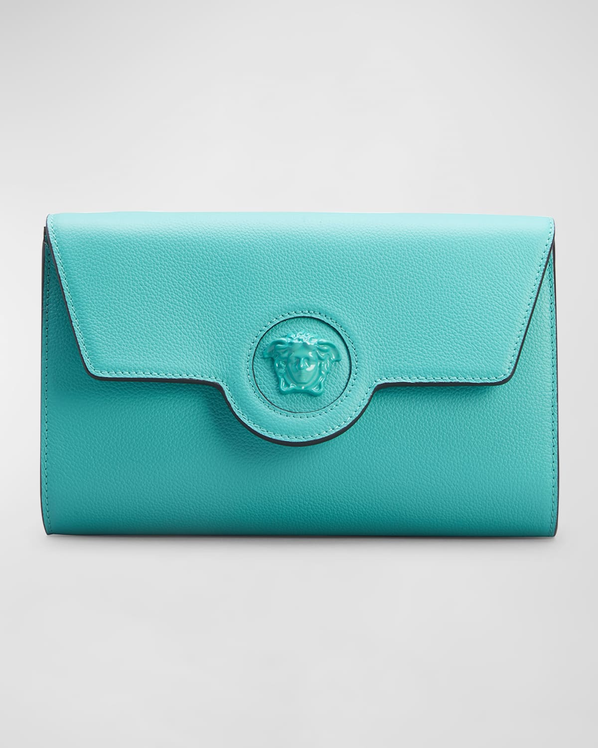 Versace La Medusa Tonal Leather Wallet Crossbody Bag In Turquoise