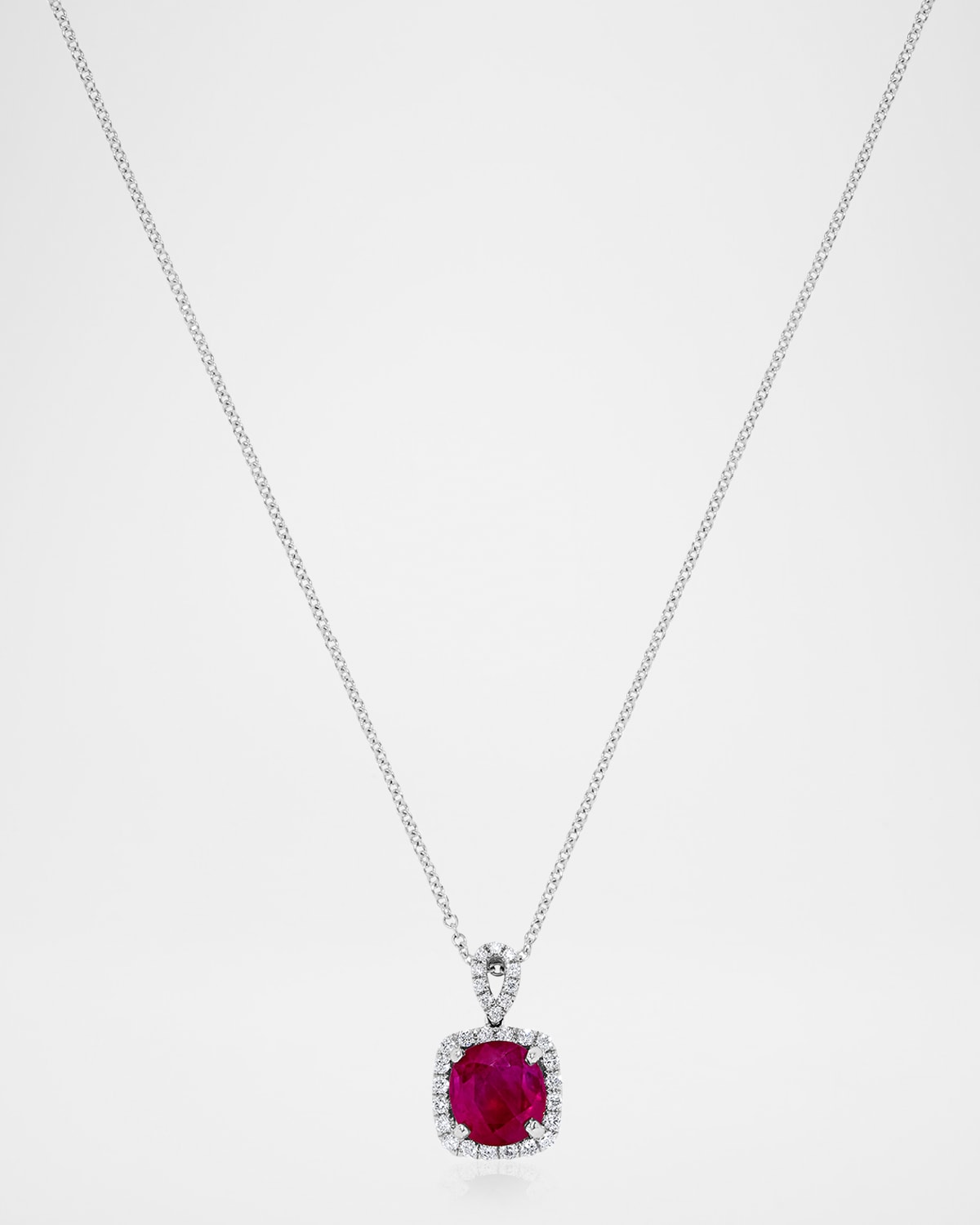 18K White Gold Burma Ruby Necklace with Diamonds, 17.5"L